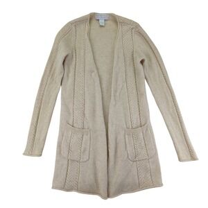 Design History Pure Cashmere Cable Knit Long Cardigan Sweater‎ Beige Size Small